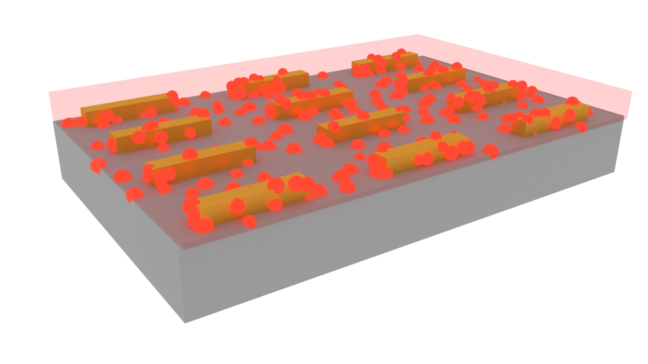 arrays of nanoresonators coupled to ensembles of quantum dots to realize a directional photoluminescent source of visible light